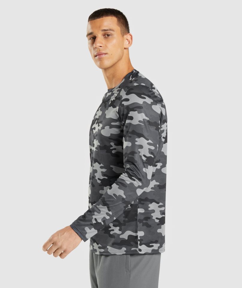 Men's Gymshark Arrival Long Sleeve T-Shirts Camo | NZ 7LSGZK